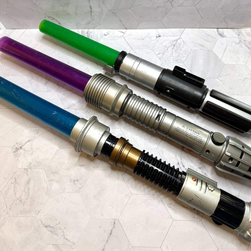 Lot of 3 Star Wars Lightsabers Blue Green Purple Some Working Y2K Cosplay